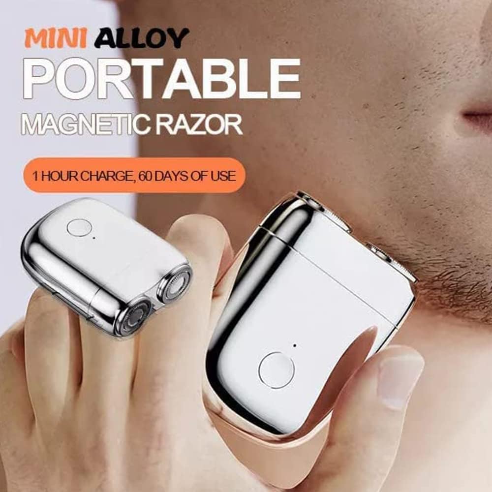 Mini rasoir électrique sans fil rechargeable par USB pour homme, lavable, double tête, imperméable et silencieux, cadeau pour homme (argent)