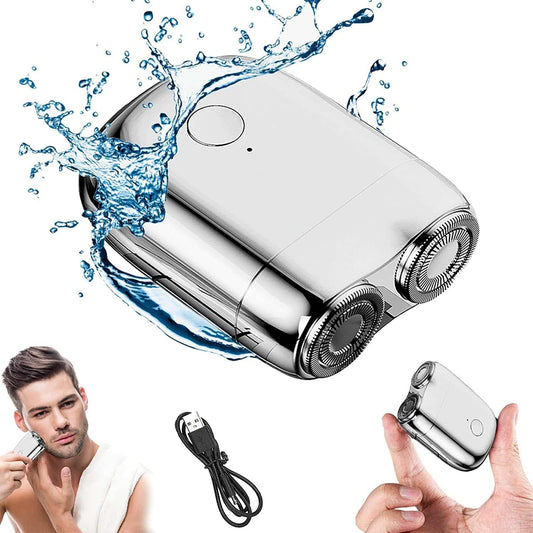 Mini rasoir électrique sans fil rechargeable par USB pour homme, lavable, double tête, imperméable et silencieux, cadeau pour homme (argent)