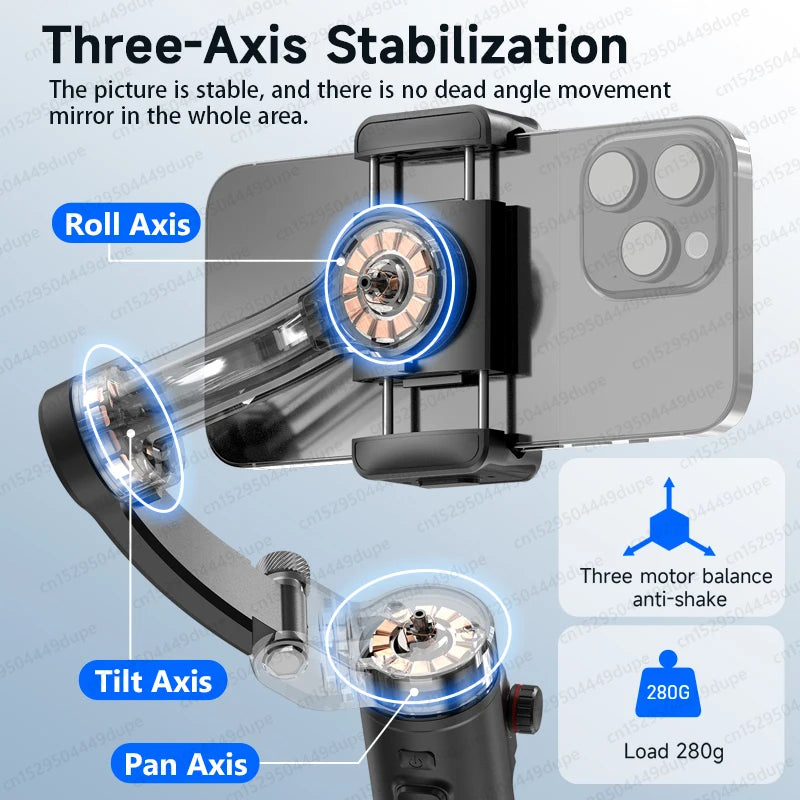 Stabilisateur de cardan de détermination à 3 axes pour smartphone, iPhone, téléphone portable Android, vidéo statique anti-tremblement, avec télécommande perfective